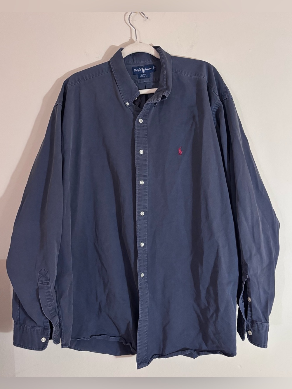 Ralph Lauren Blake Shirt Mens XL Navy Blue 100% Cotton Button Down Pony Logo